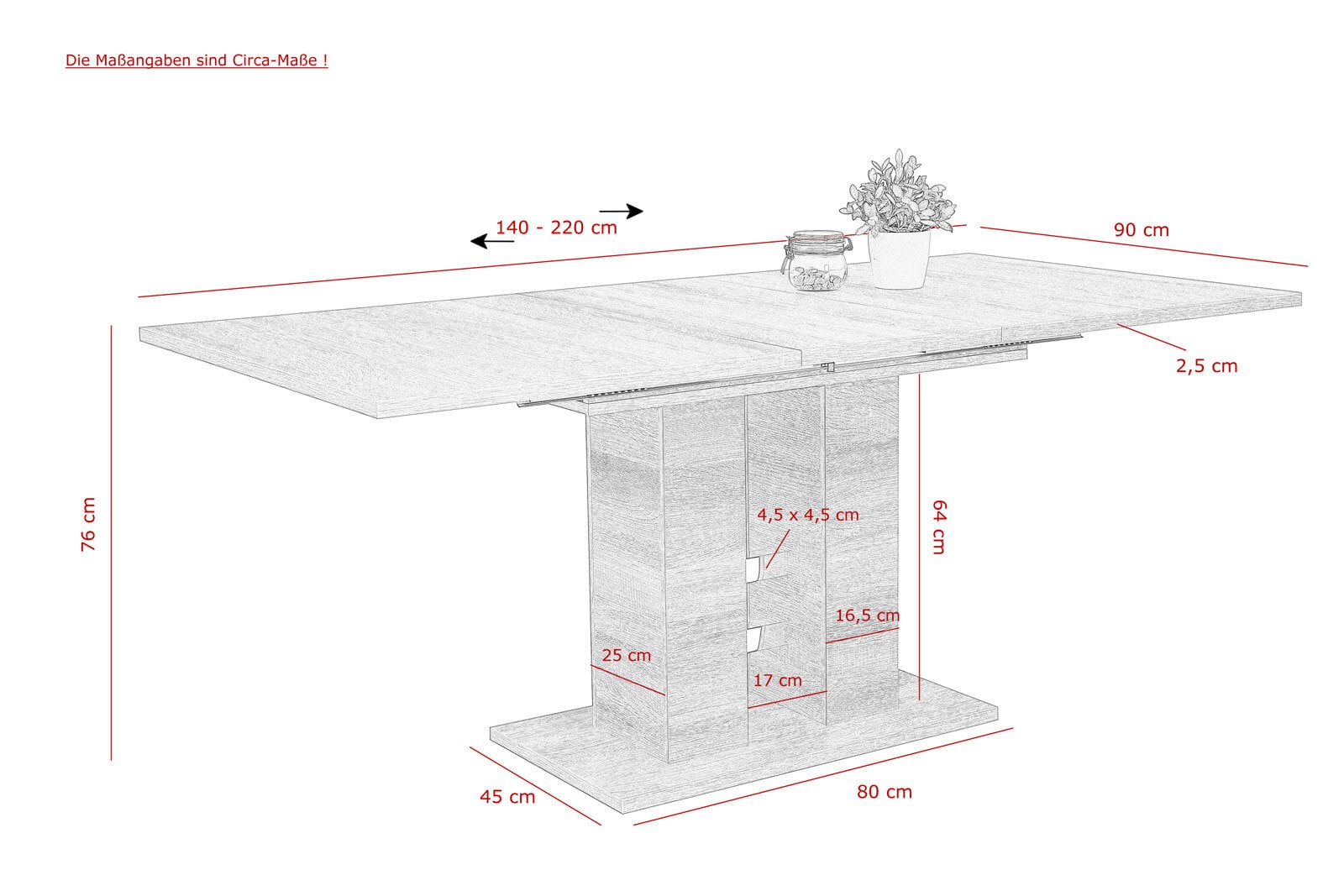 Tisch Helena II Sonoma Eiche Nachbildung 140 (220) x 76 x 90 cm
