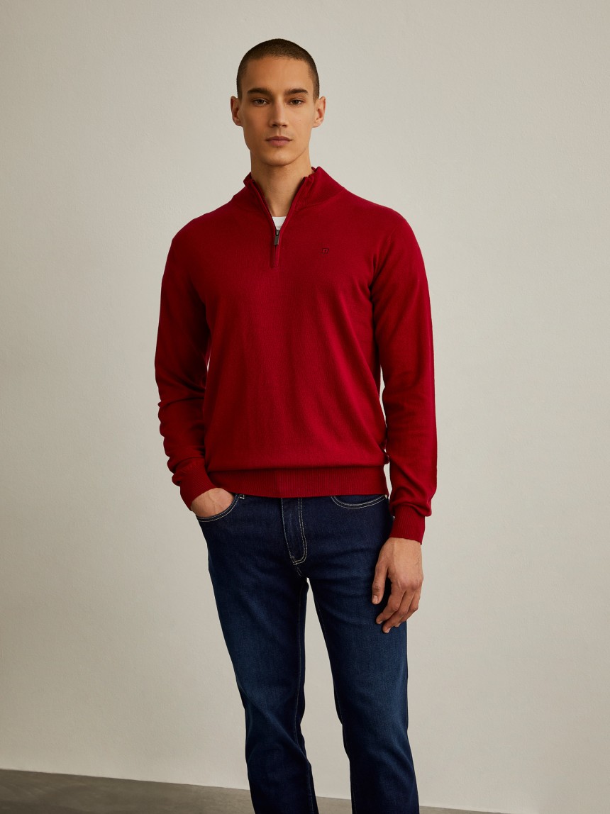 Camisola com fecho em algodão e caxemira