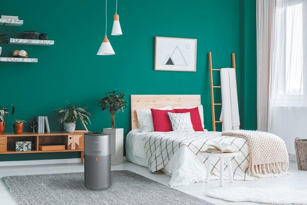 Hoover H-PURIFIER 500 Luftreiniger – mit HEPA-13 Filter für gute Luftqualität – Luftmesser mit CO-Warnsystem – mit Diffusor-Funktion – mit App & LED-Display steuerbar, für Räume bis 110 m² [HHP55CA]