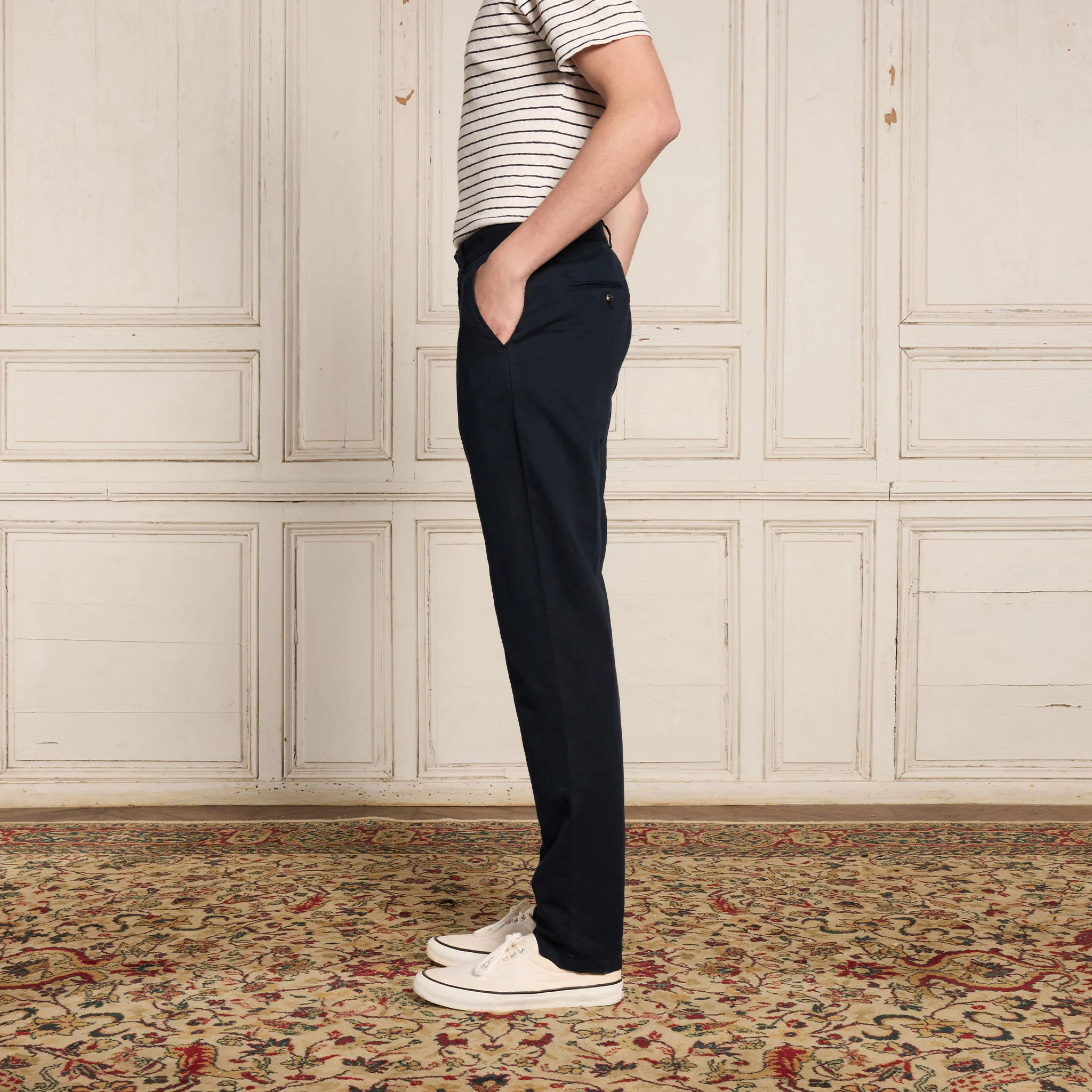 Navy cotton and linen chinos
