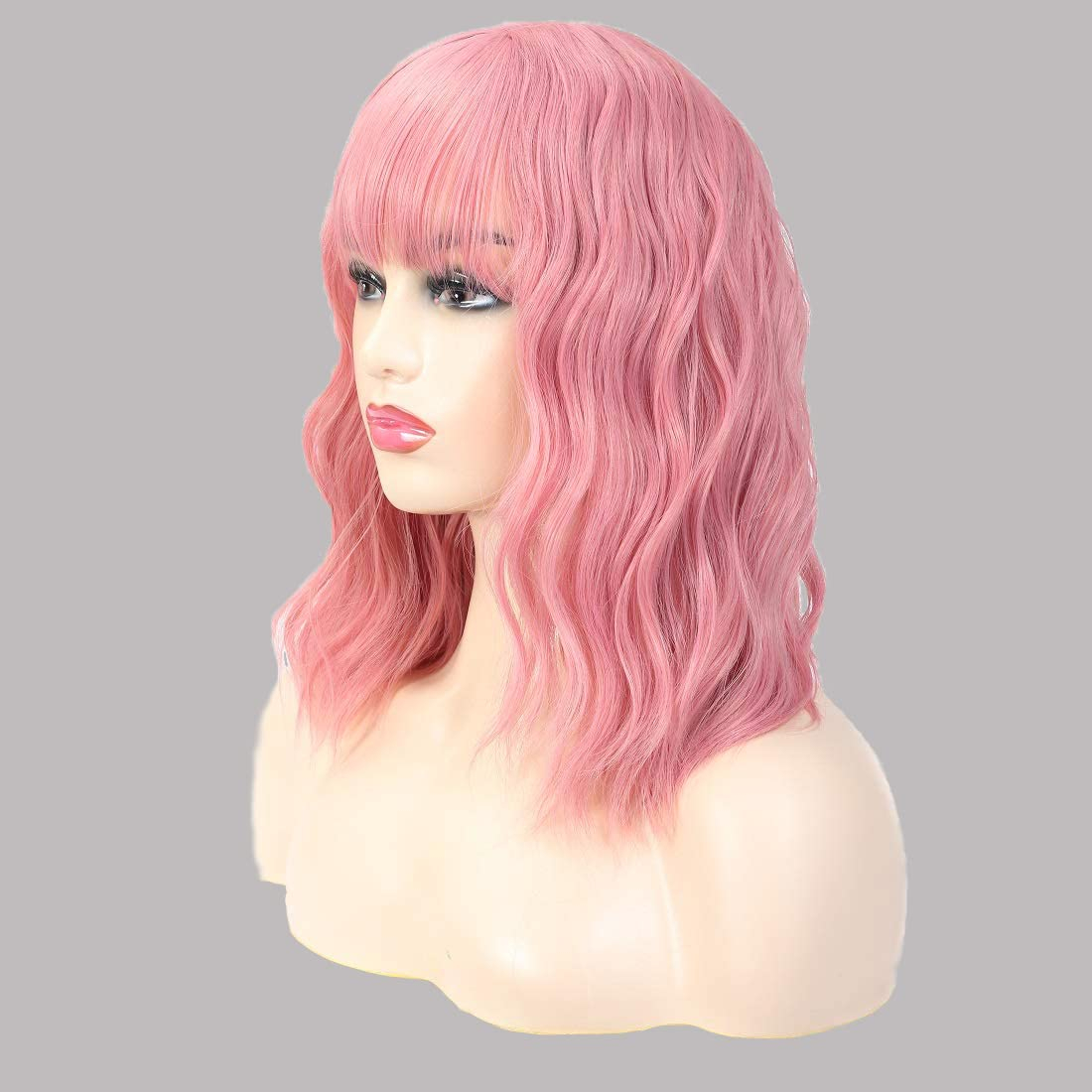 (40cm) Anime Cosplay Perücke mit Pony Fasnacht Kostüm Zubehör Motto Party / Halloween Accessoire - Rosa