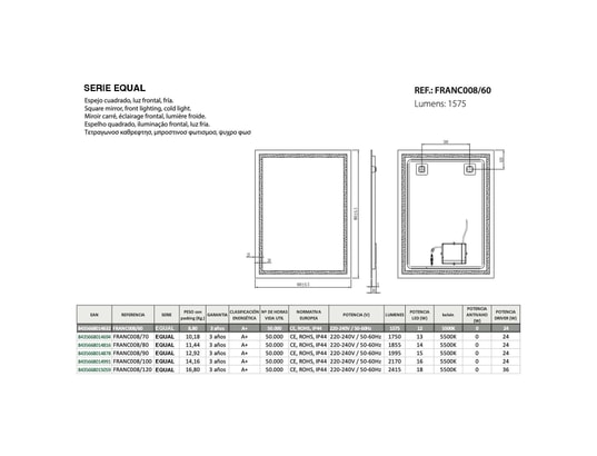 CRISTALED - Miroir de salle de bains lumineux éclairage intégré led fron...