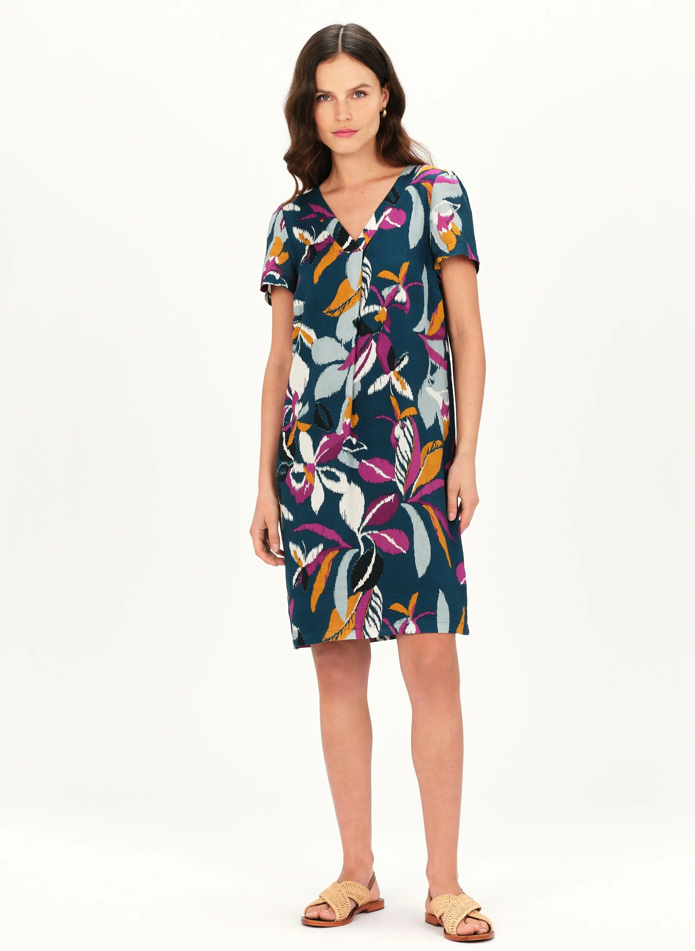 RAMELA1 - Robe courte col V à imprimé floral | Vert