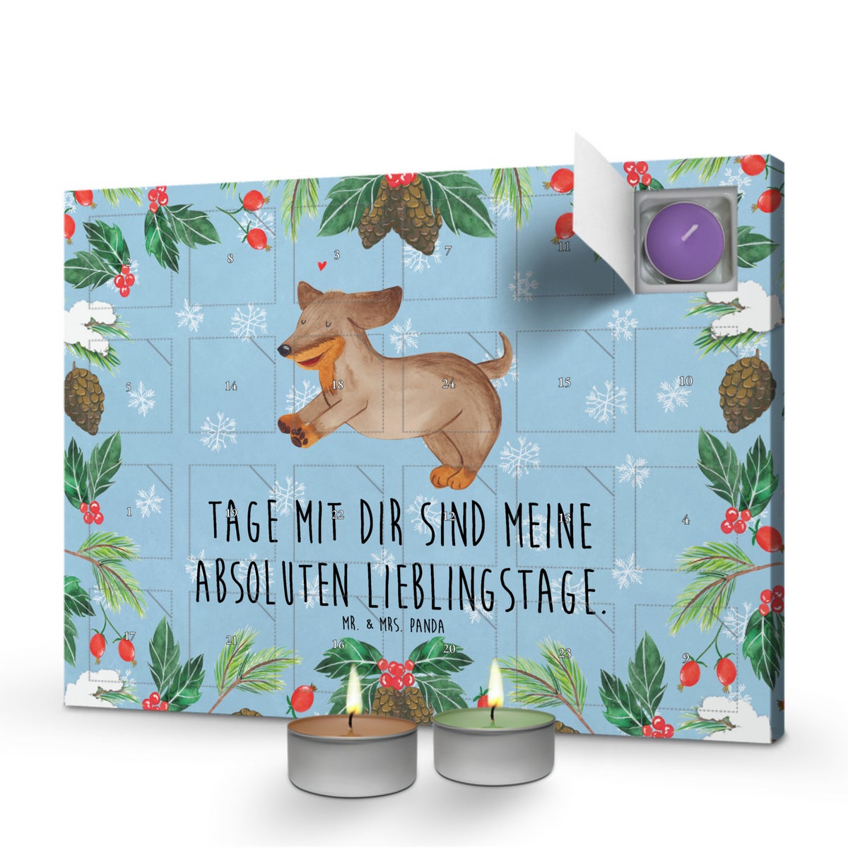 Mr. & Mrs. Panda Geurkaars Adventskalender Hond Teckel - Pastelblauw