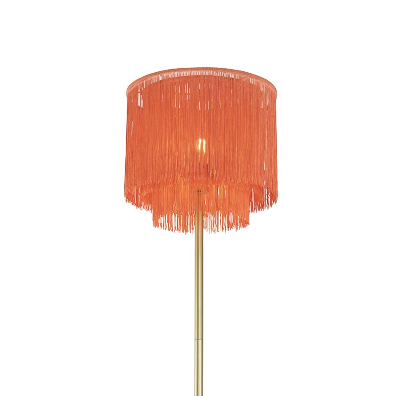 Oosterse vloerlamp goud roze kap met franjes - Franxa