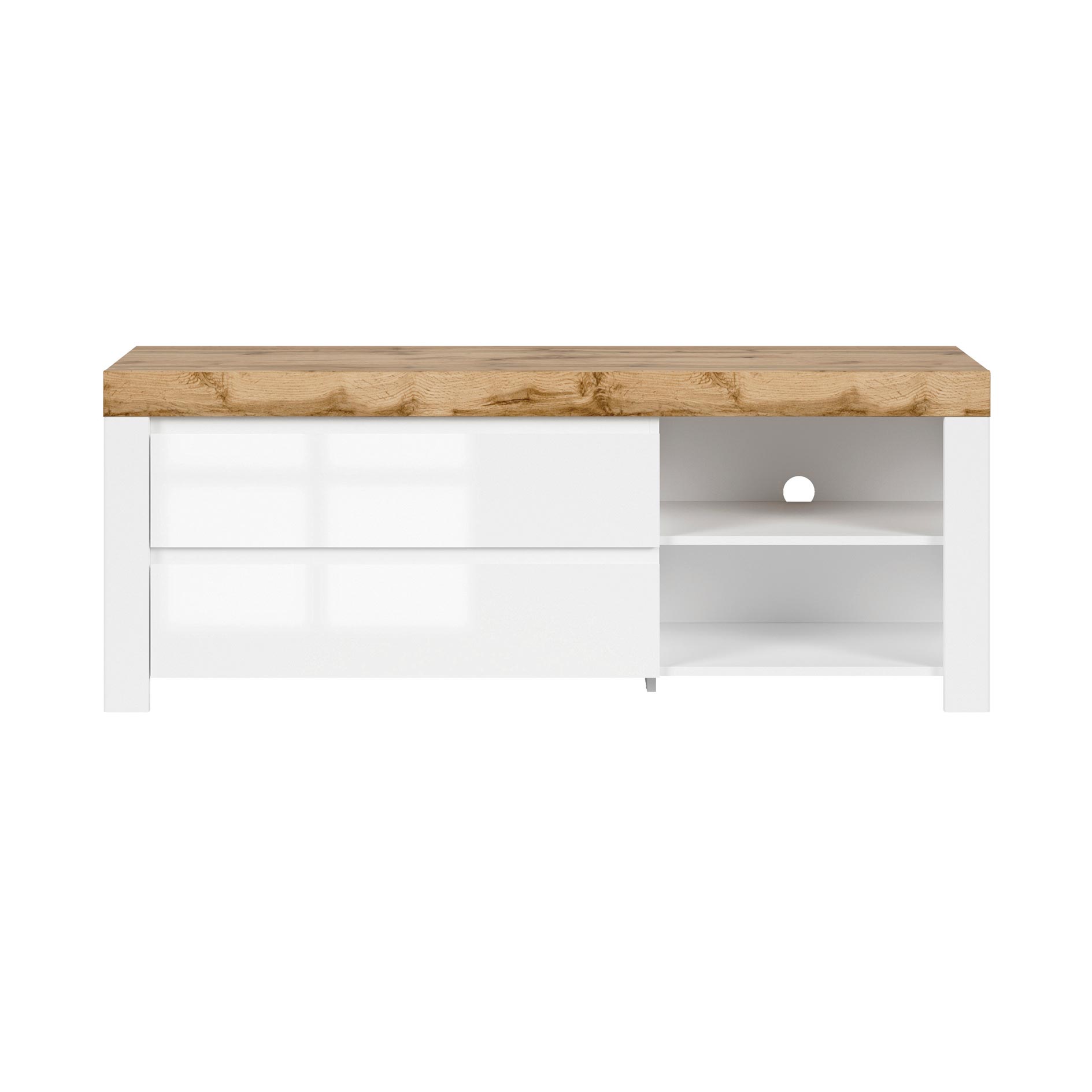 Lowboard - weiß Hochglanz-Wotan Eiche - 156 cm breit