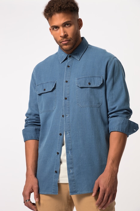 STHUGE Jeansoptik-Hemd, Langarm, Kentkragen, Modern Fit, bis 8 XL