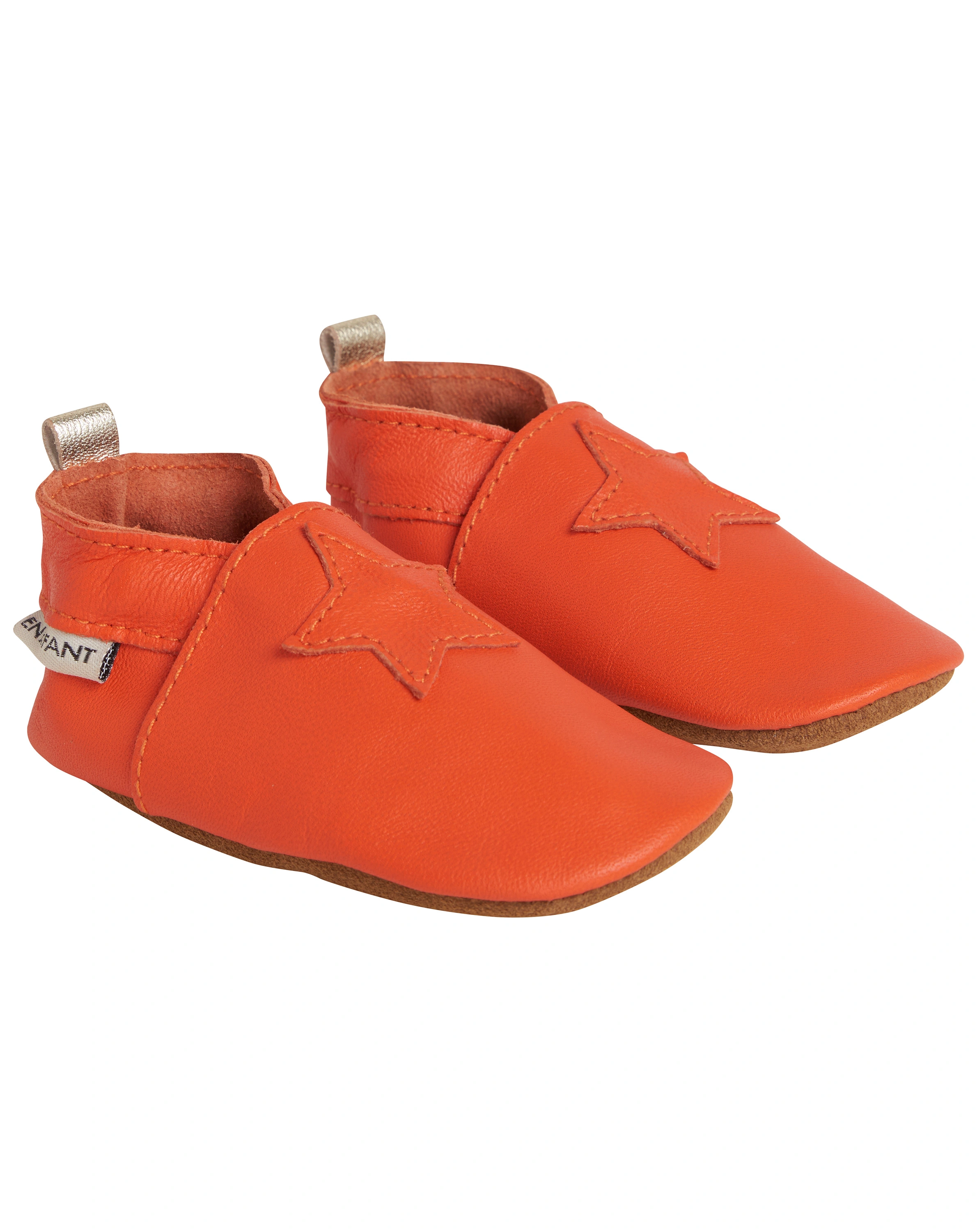 Glattleder-Krabbelschuhe STERN in tigerlily