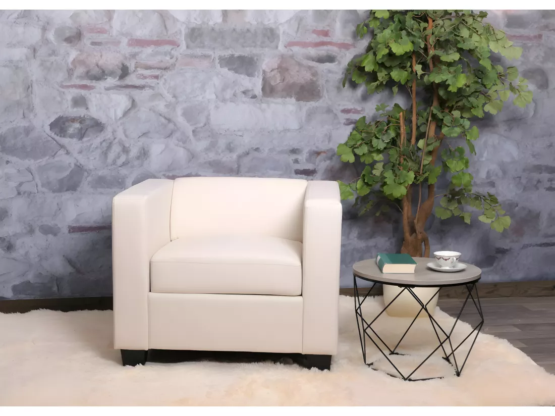 Fauteuil lounge Lille, simili-cuir blanc