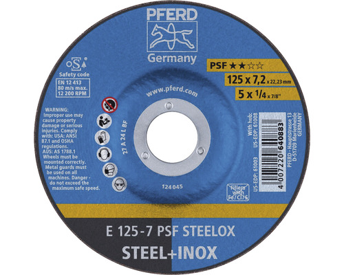 Slijpschijf PFERD PSF STEELOX staal/roestvast staal Ø 125x22,23 mm