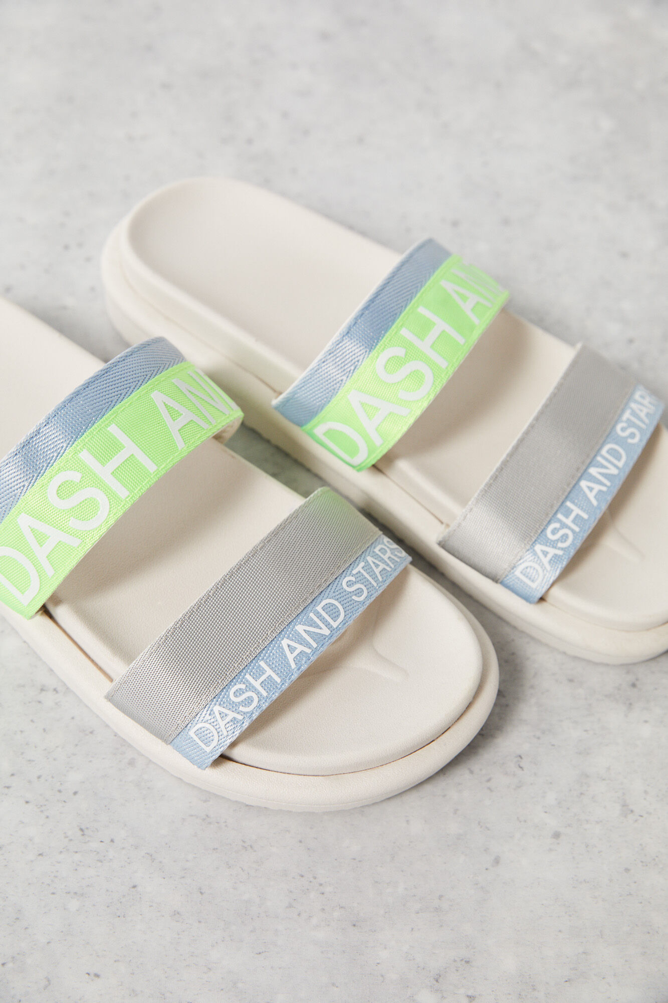 Chanclas tiras logo azul/ lima - verde