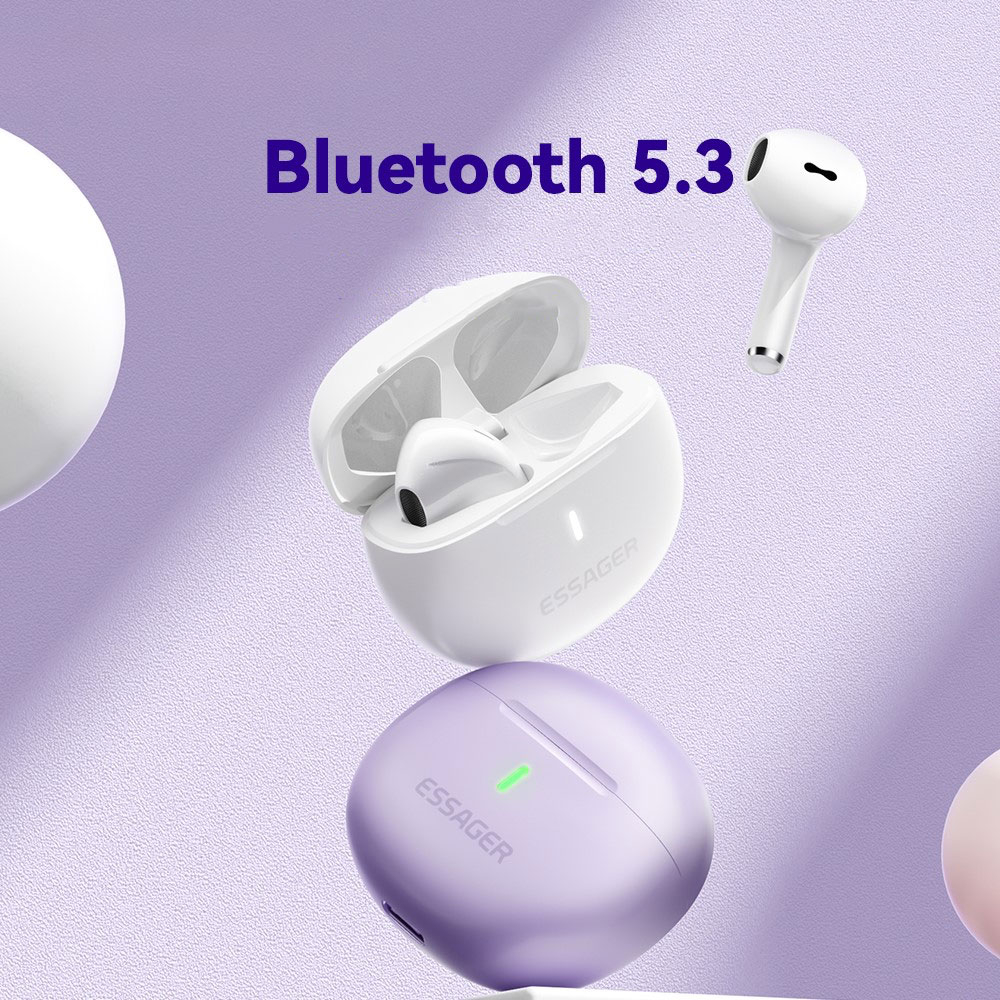 Kabellose TWS Mini Bluetooth 5.3 In-Ear Kopfhörer Headset mit Touch Control   Lade Case (300mAh) - Lila
