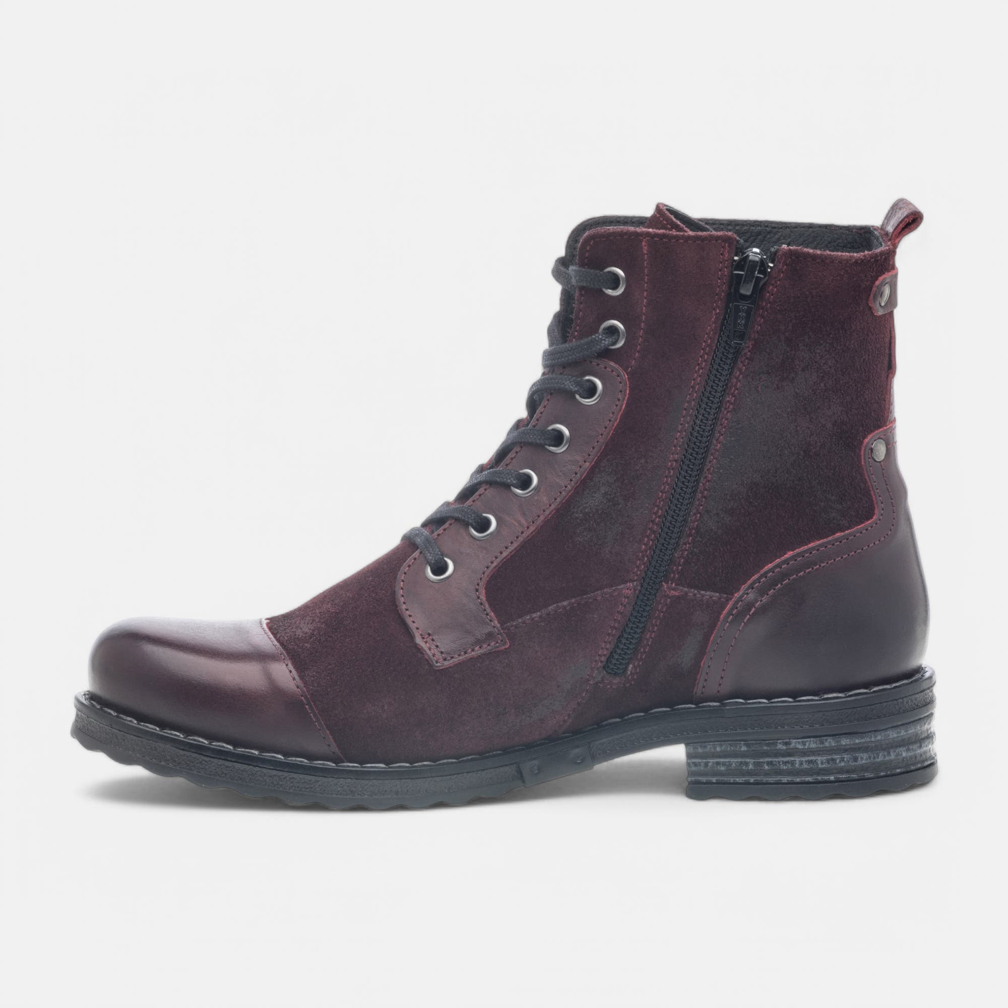 Bottines à lacets Femme en cuir bordeaux