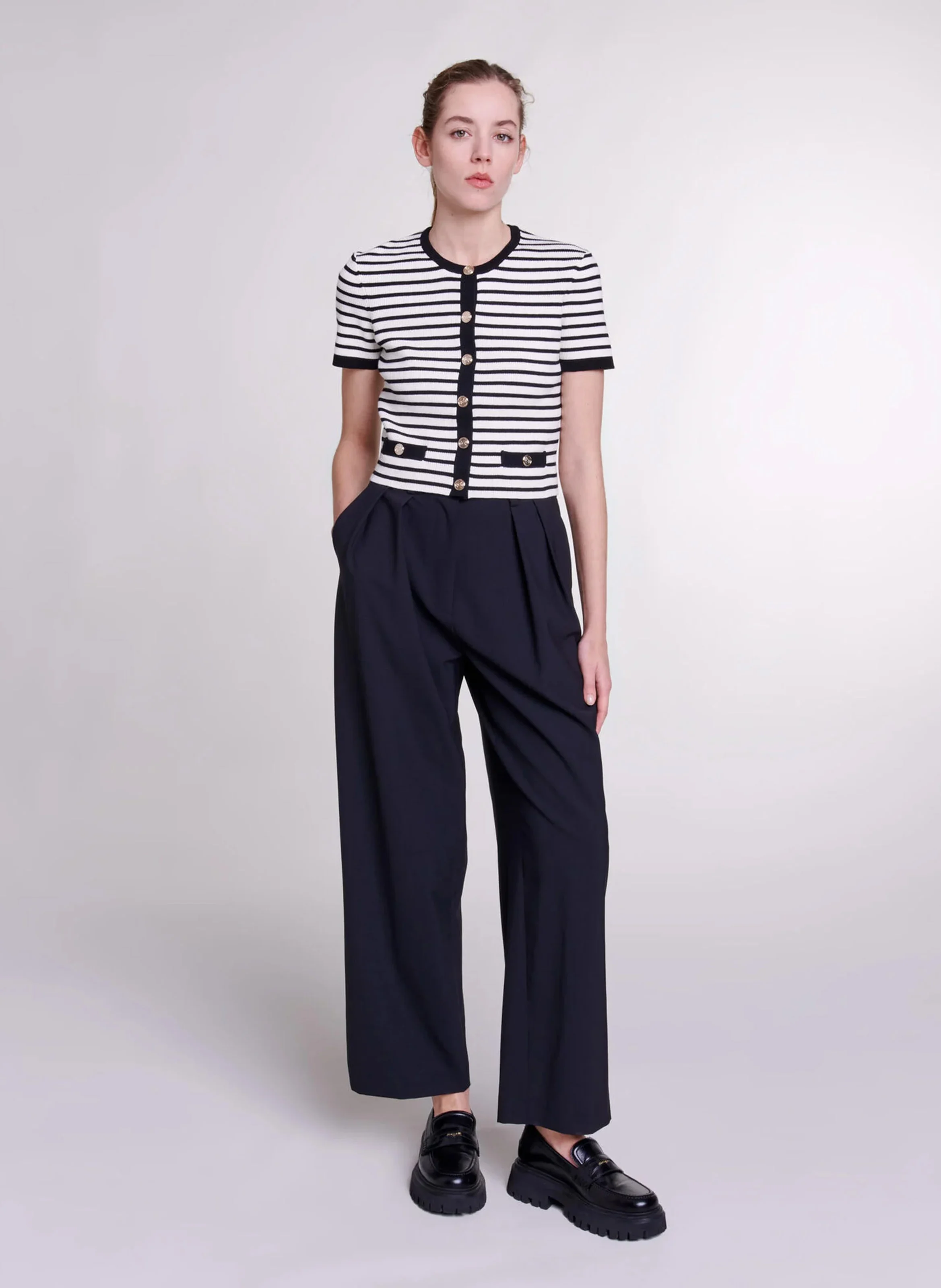 Pantalon large avec ceinture | Noir