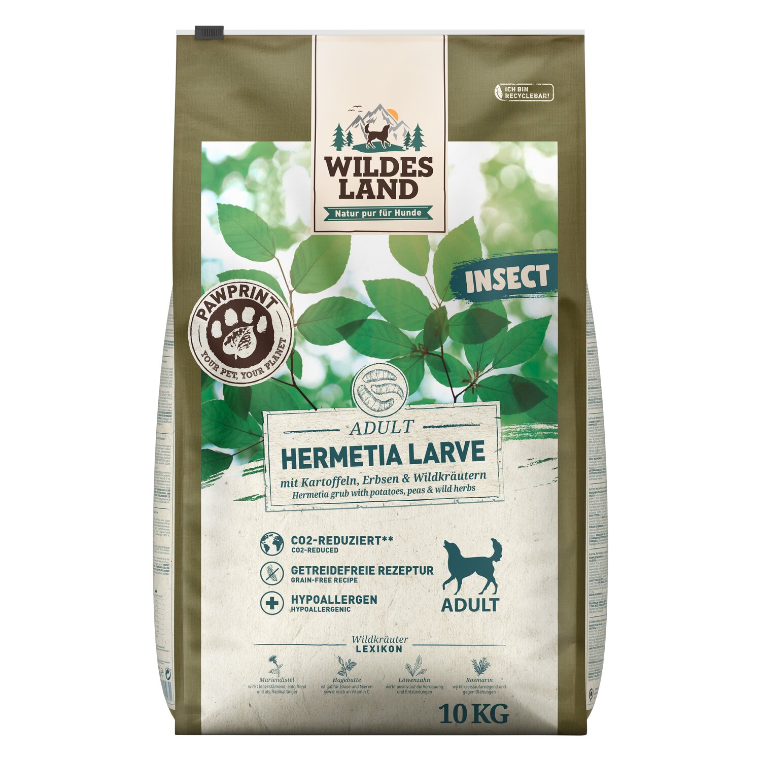 WILDES LAND Trockenfutter PawPrint Insect Adult - 10 kg - Hermetia Larve