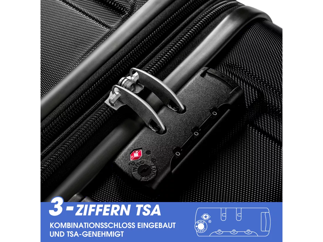 Bagage à main à coque rigide, valise avec serrure TSA et roue universelle, extensible, poignée latérale, ensemble 3 pièces