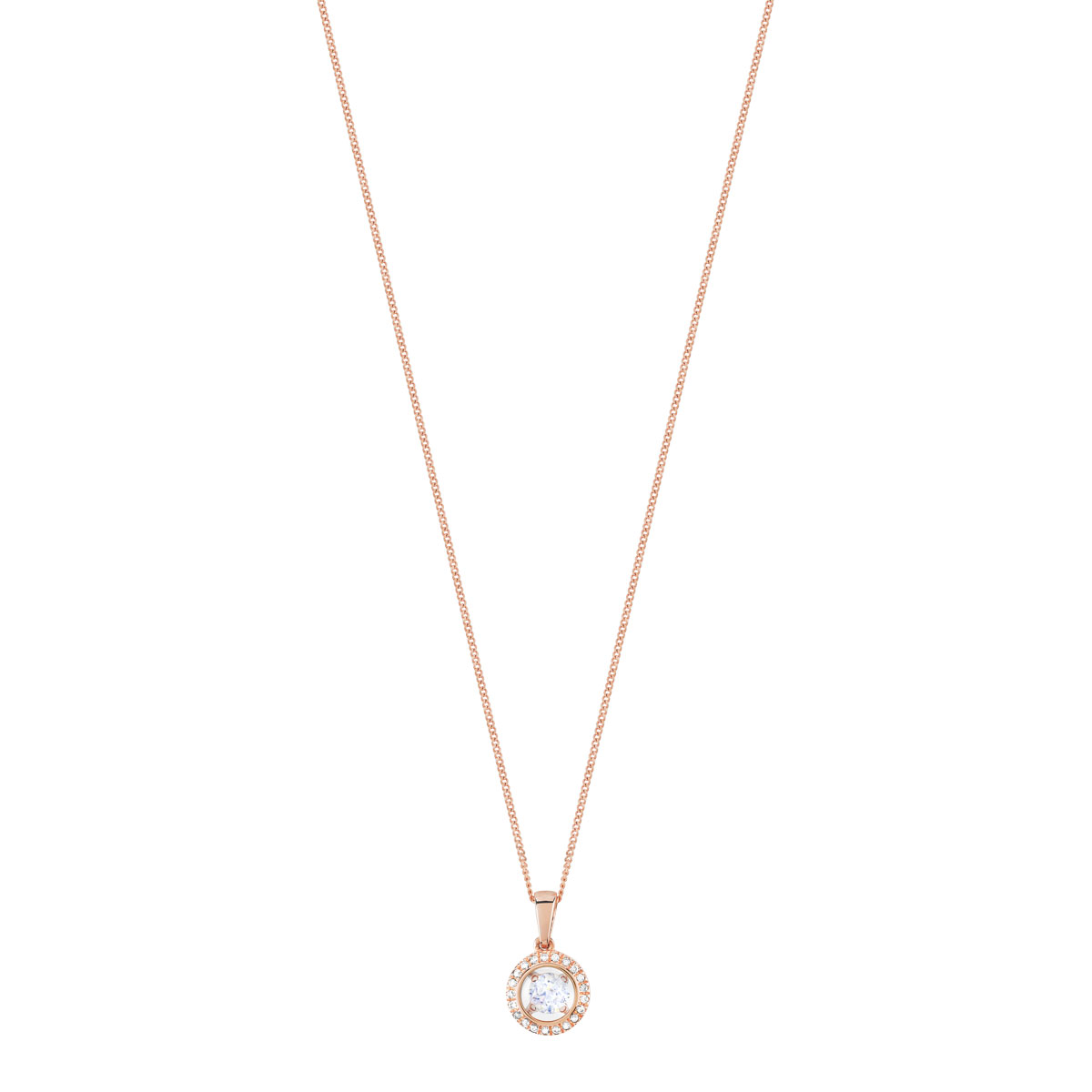 Collier or 375 rose rond diamants 45 cm
