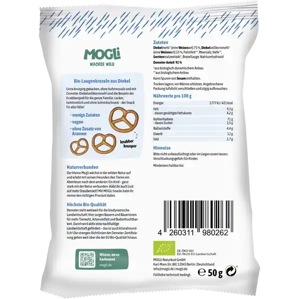 Bio Knabber Gebäck Dinkel Brezeln ohne Aufstreusalz