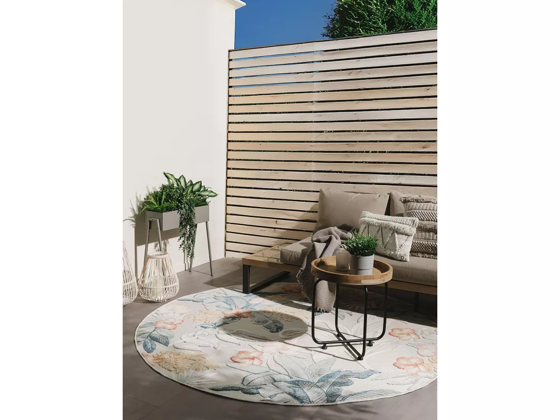 Tapis d'extérieur & intérieur Flora Multicouleur ø 200 cm rond