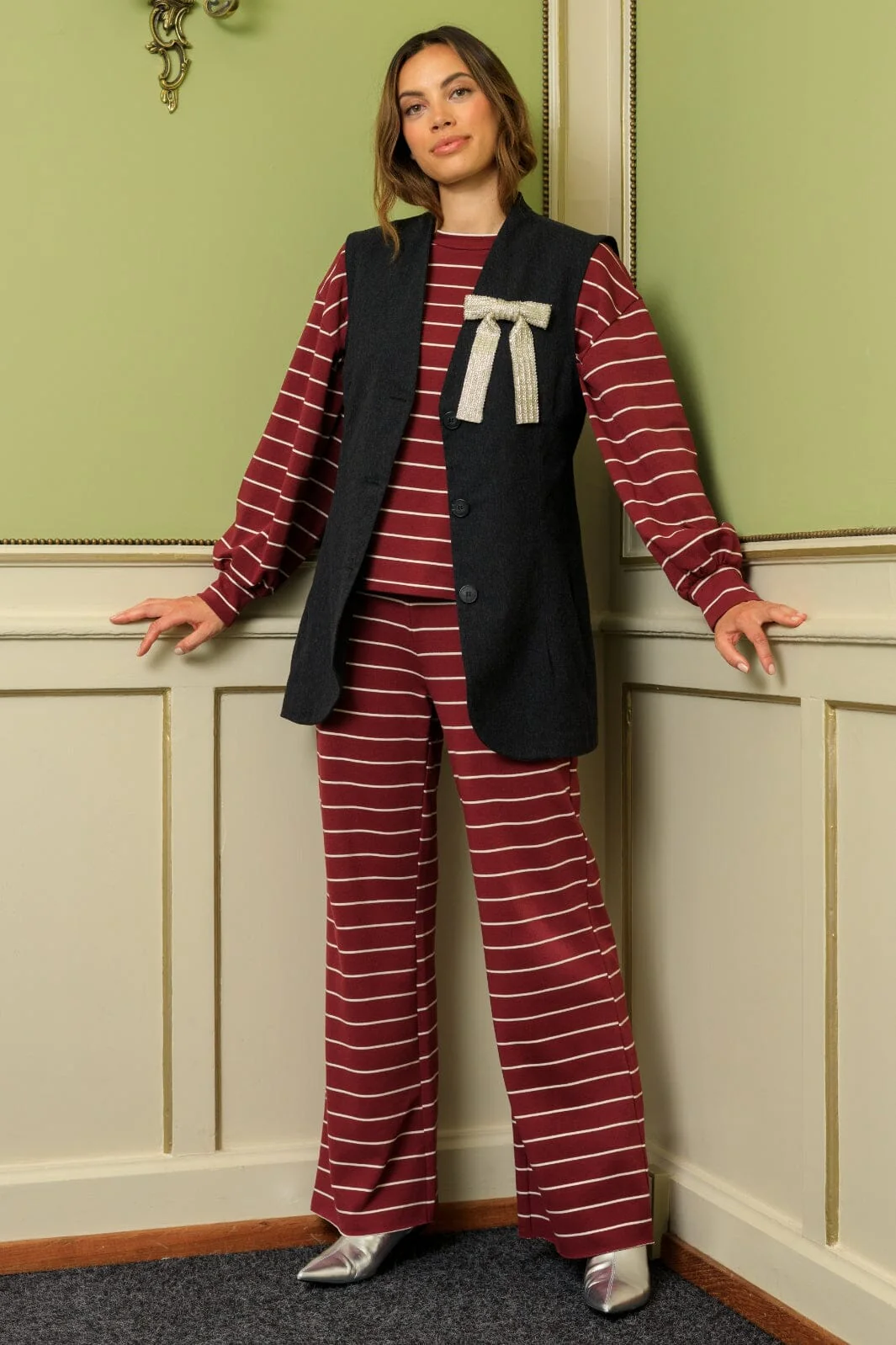 Black Colour Bcjay Striped Sweat Pant plum