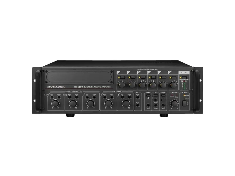 Monacor PA-6600, 5.0 kanaler, 850 W, 1%, 80 dB, 55 - 16000 Hz, Klemmeterminaler