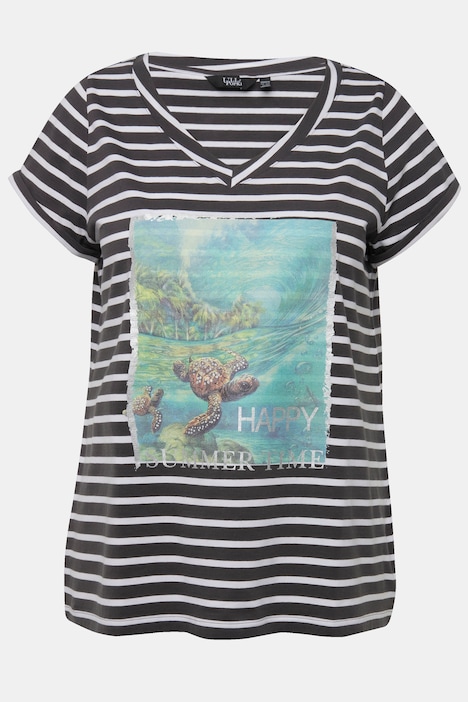 Shirt, Ringel, Schildkröte, Rundhals, Halbarm