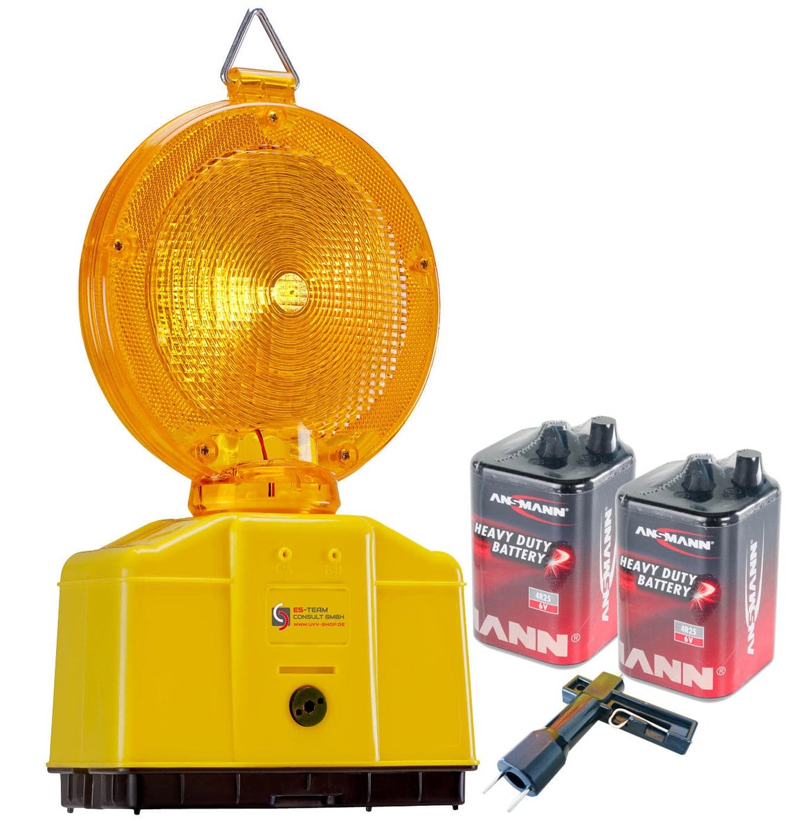 Bouwplaatsverlichtingsset UVWARN waarschuwingslampen geel met batterijen (standaard of hoog vermogen) / Set A met 9 Ah / 5 lampen