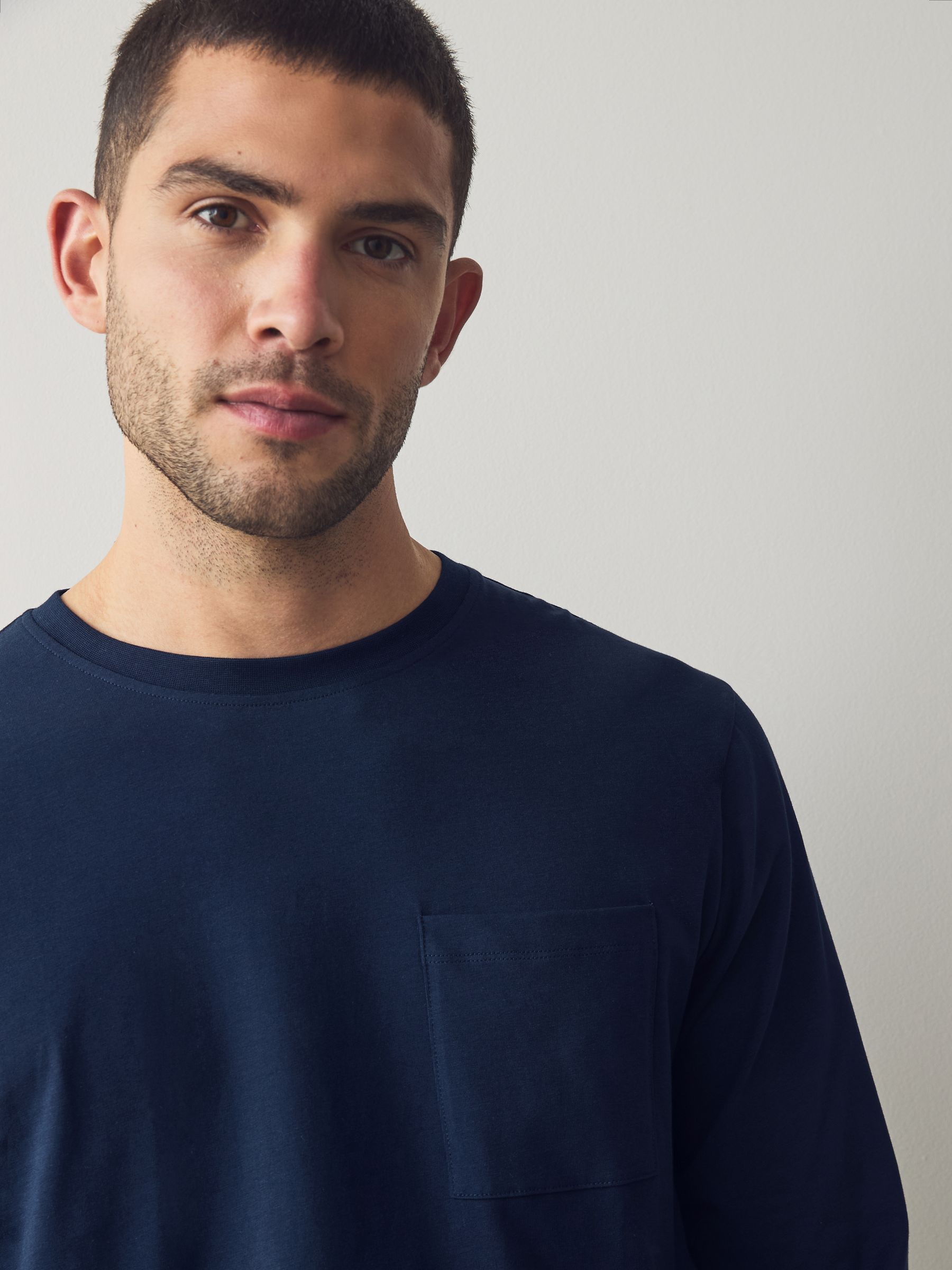 Marineblauw/grijs - Jersey pyjamaset met lange mouwen