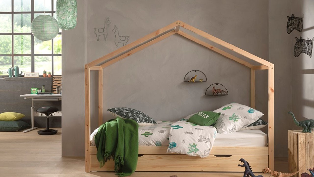 Bed Dallas als huis met slaaplade naturel