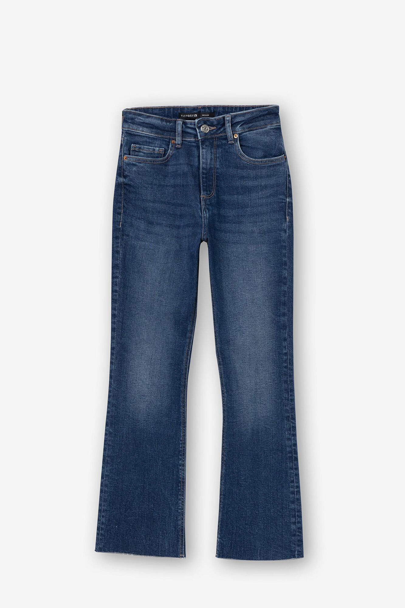 Calça jeans cropped flare de cintura alta Megan