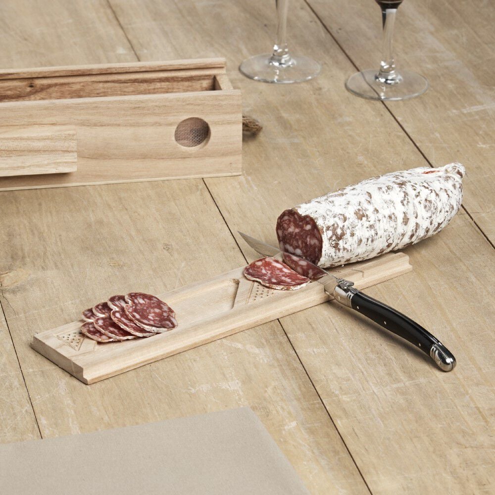 Cave à saucisson bois et couteau