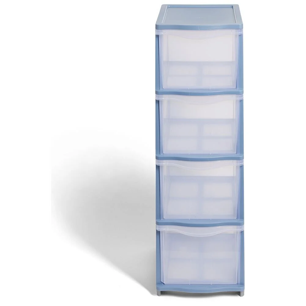 Tour de rangement à 4 tiroirs plastique bleu 27x37x82,7cm