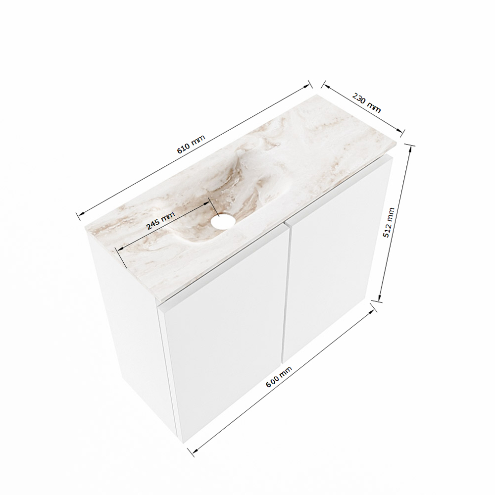 SCHADEMODEL: Mondiaz Ture DLux toiletmeubel 60cm urban met wastafel frappe links zonder kraangat