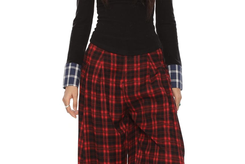 Berrytrix - Geruite broek met hoge taille en wijde pijpen