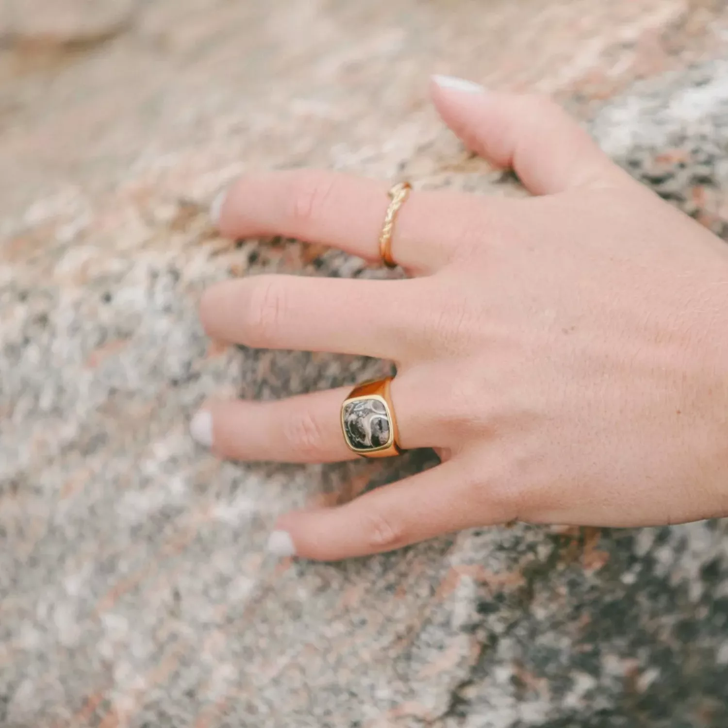 IX Studios Turtle Agate Signet Ring 22 kt. Forgyldt Sølv DMN0282GDTA