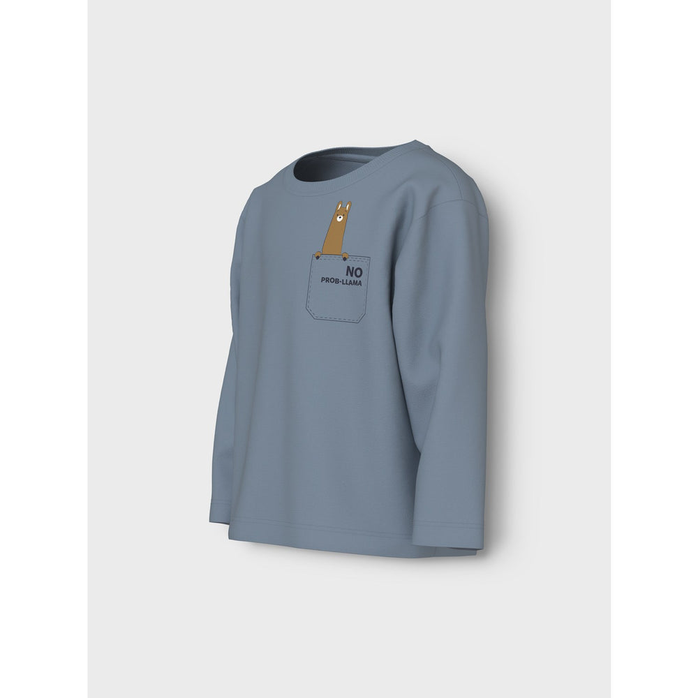 Køb Name It Dusty Blue Llama Pocket Nmmvagno Ls Loose Top