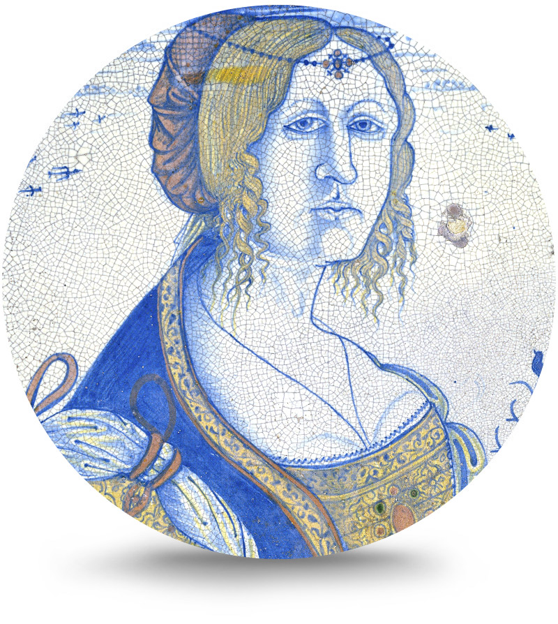 Rond schilderij aluminium Delfts blauwe borden 14