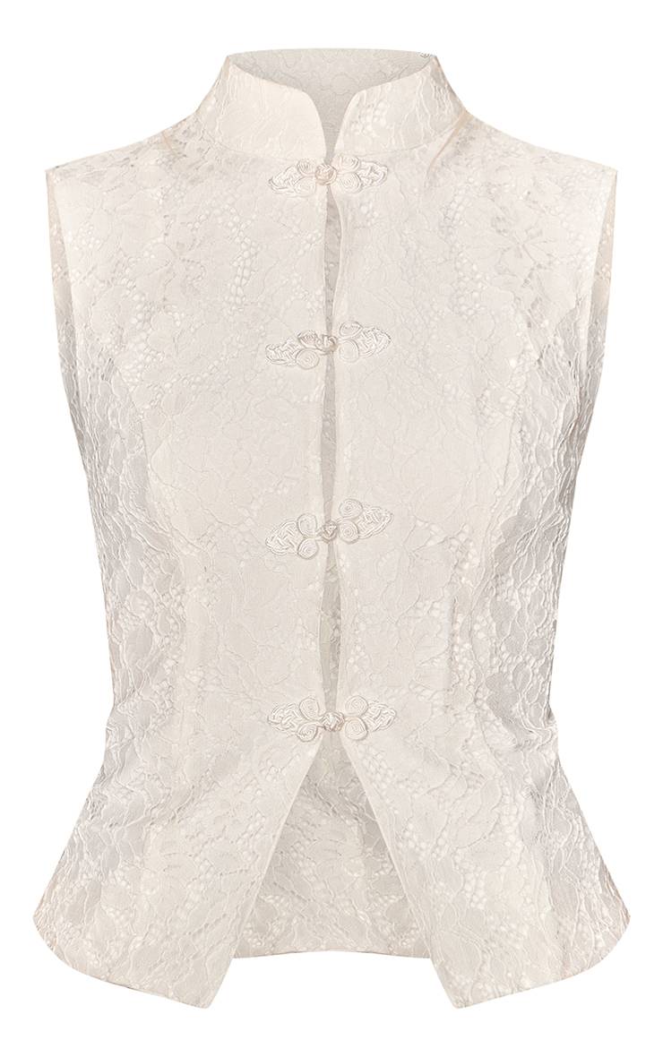 Blanc Gilet Structuré Avec Détails De Dentelle Et Bordure