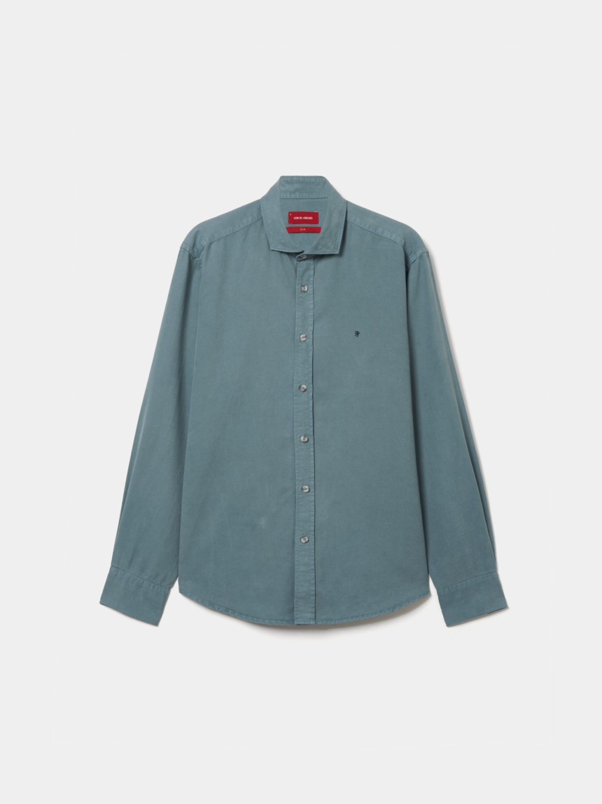 Camisa slim fit em liocel e linho