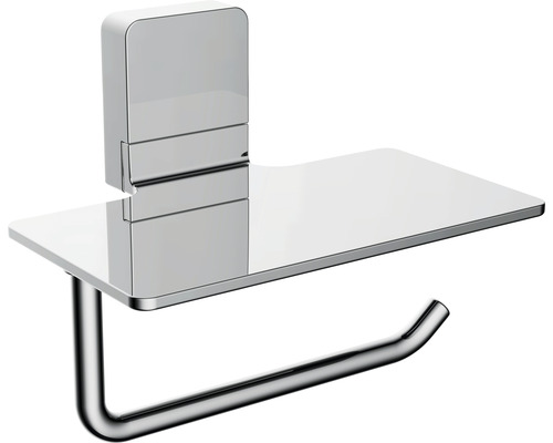 REIKA Ovaro toiletrolhouder met magnetische plank, verchroomd, zonder montageplaat