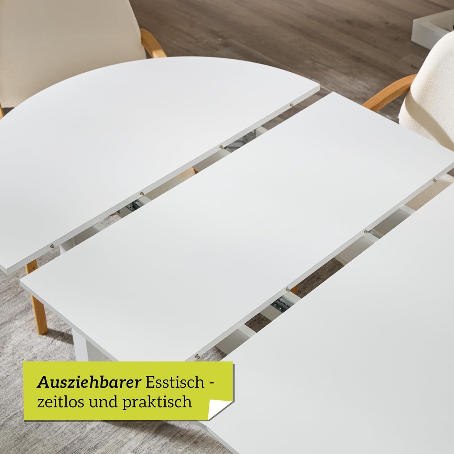 smart Esstisch Rund 100 cm Weiß, Küchentisch ausziehbar bis 140 cm, Esszimmertisch aus Holzwerkstoff inkl. erweiterbare Auszugsplatte, moderner Tisch für bis zu 6 Personen