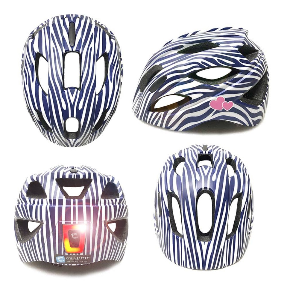 Crazy Safety - Cykelhjelm til børn 6-12 år - Hvide striber (54-58 cm)