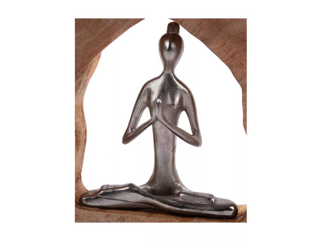 SCULPTURE Journal de yoga Socle en bois de mangue argent-nature