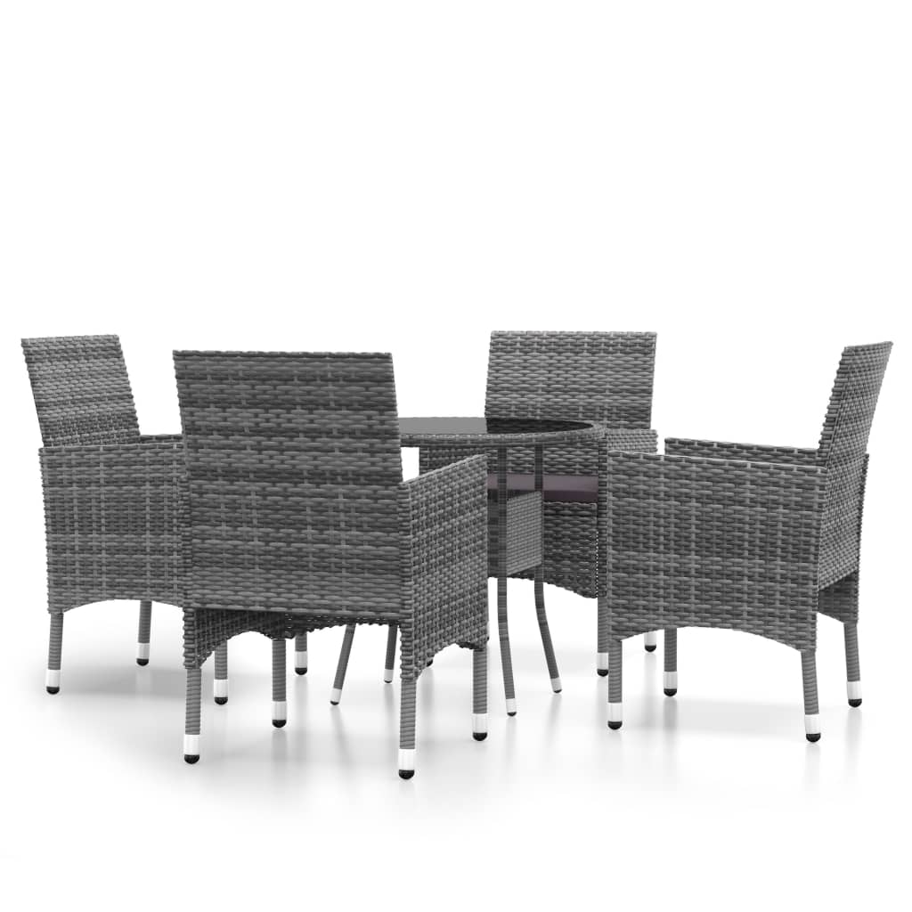 Mobilier de salle à manger de jardin 5 pièces résine tressée gris
