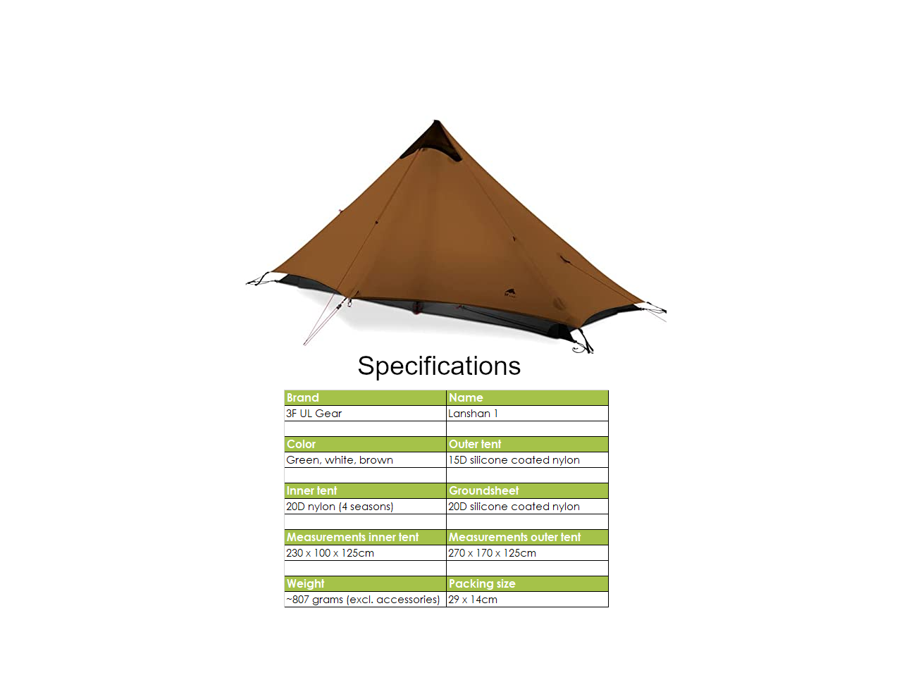 3F UL GEAR Lanshan 1-persoons tent - White