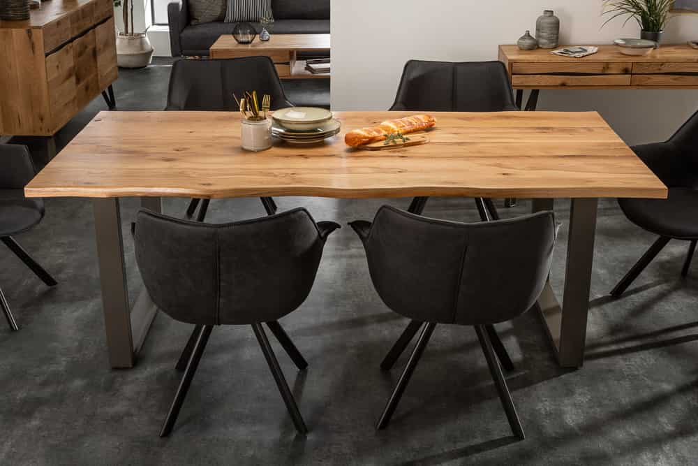 Massivholz Esstisch LIVING EDGE 200cm natur Wildeiche geölt Baumkante Metallbeine