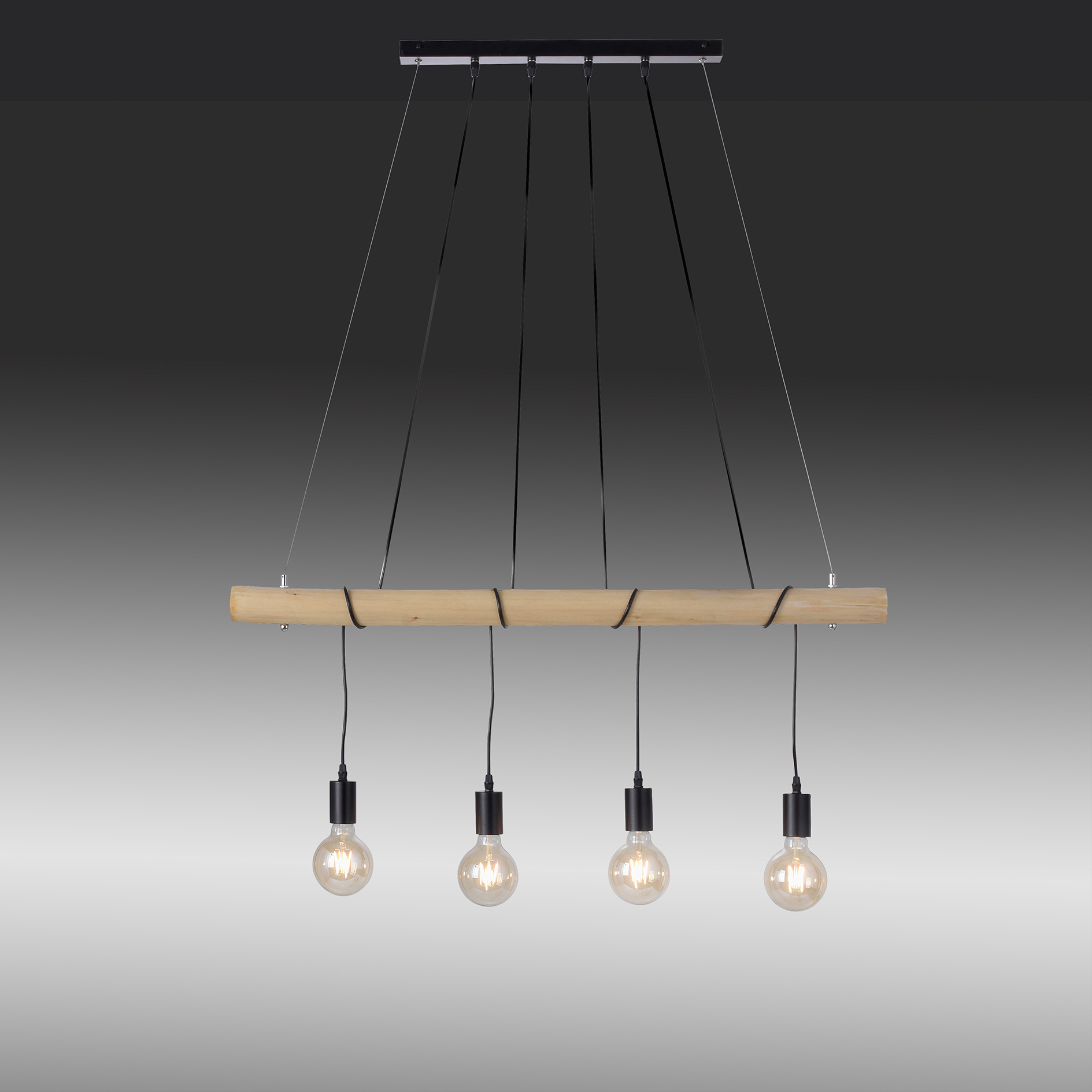 LED-Pendelleuchte - holzfarben-schwarz - 4-flammig - 120 cm