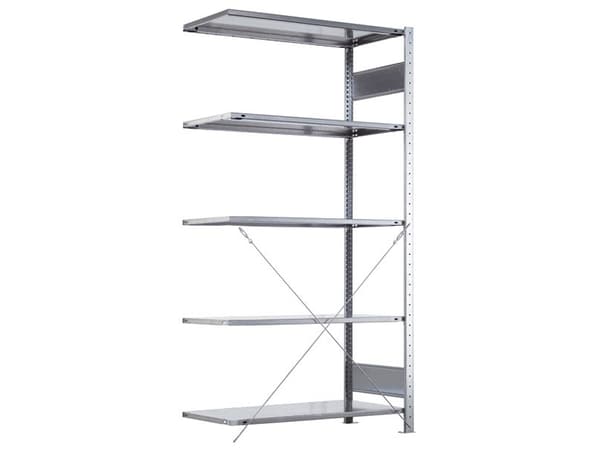 Følgesektion Boltless lagerreol, rygkryds 2500x750x300 250 kg/hylde