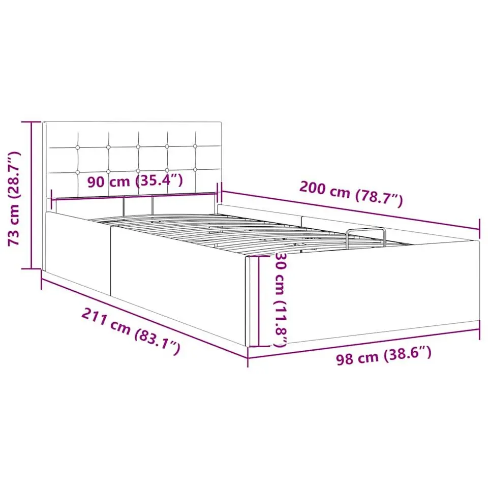 vidaXL - Eenpersoonsbed met opbergruimte - Lichtgrijs - Stof - 90x200 cm