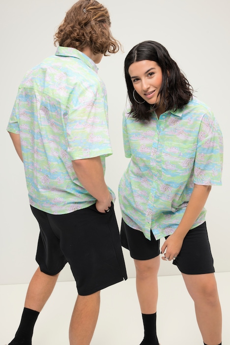 Hawaiihemd, oversized, Alloverprint, Hemdkragen, Halbarm, Unisex